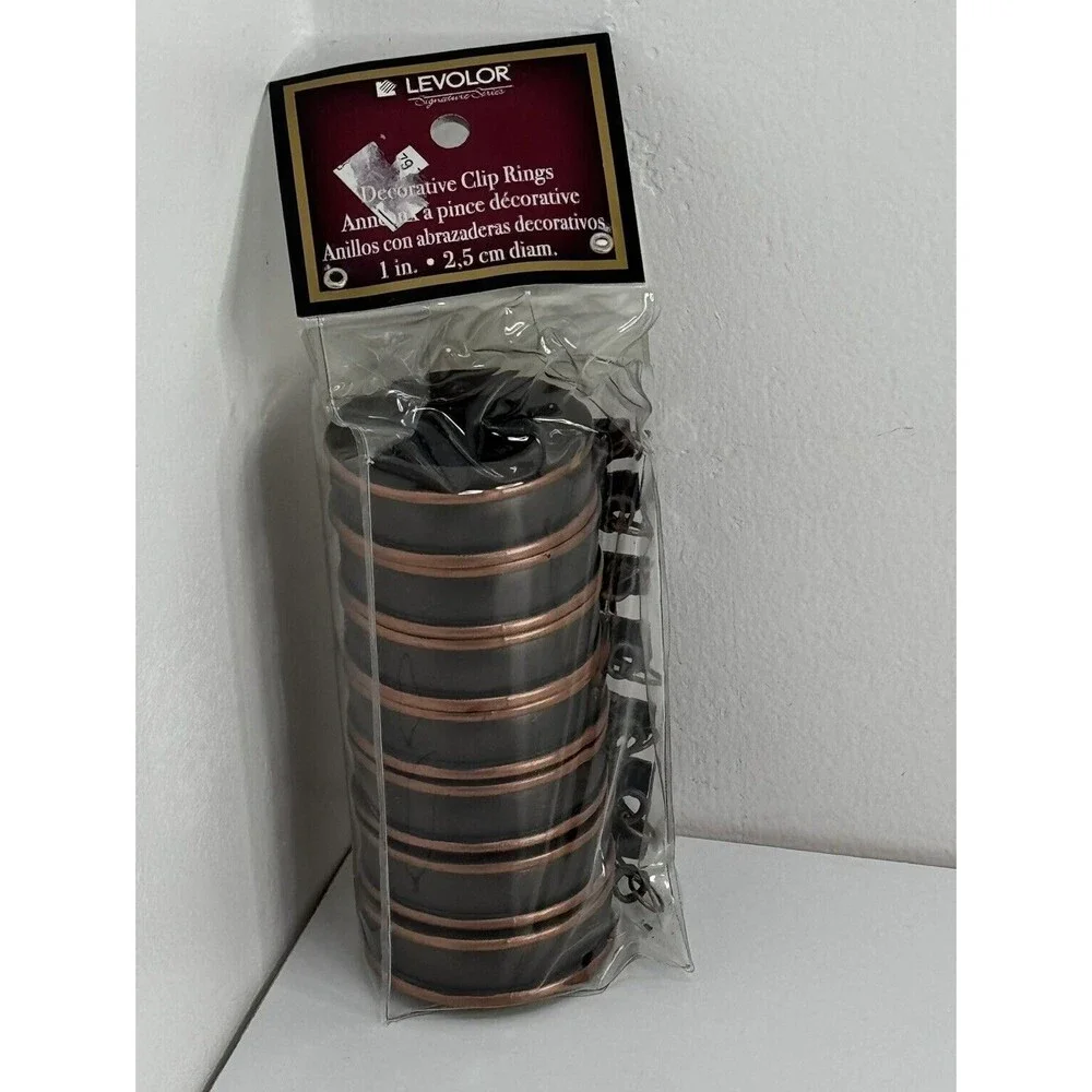 Clip-On Cafe Curtain Rings Rub Oiled Bronze Toned 1” Chunky Wood 7 Piece Levolor